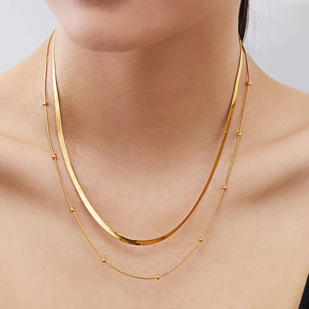 14K Gold Plated Multi-Layer Beaded Necklace | Velina by Lyn